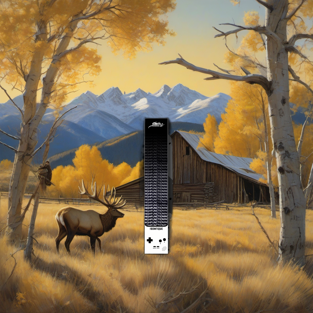 Arrow wraps on weathered wood, set against golden aspens and distant peaks at sunset. | titlex-scene-western-elk