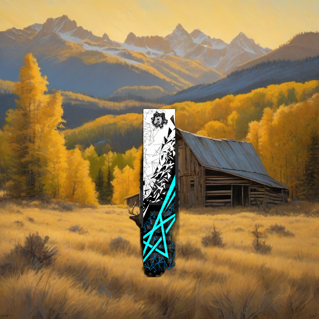 Comic Pop Arrow Wrap on weathered wood in a golden aspen, high-country sunset scene. | titlex-scene-western-elk