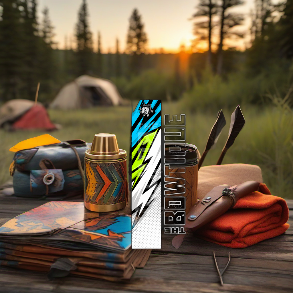 Comic Pop Arrow Wrap on rustic table at golden hour camp, perfect Father's Day gift. | titlex-scene-fathers-day
