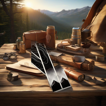 TOPO Mountain Arrow Wraps on rustic table at golden hour camp, perfect Father's Day gift. | titlex-scene-fathers-day