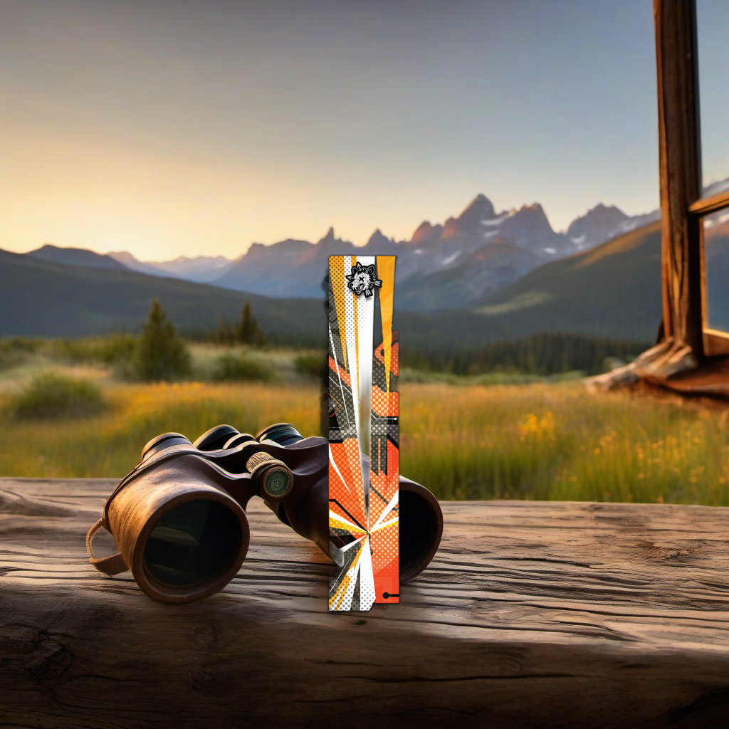 Comic Pop Arrow Wrap on weathered wood in a golden aspen sunset, evoking a western elk hunting feel. | titlex-scene-western-elk