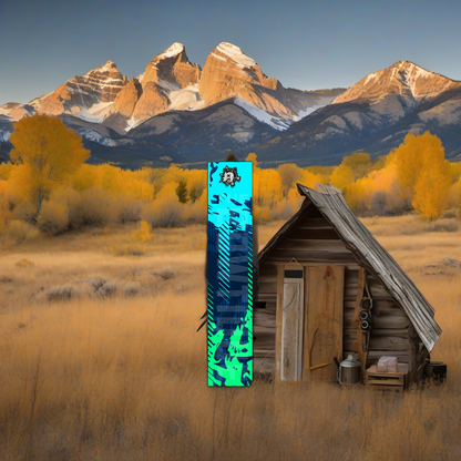 Comic Pop Arrow Wrap on weathered wood, set against golden aspens and distant mountains at sunset. | titlex-scene-western-elk