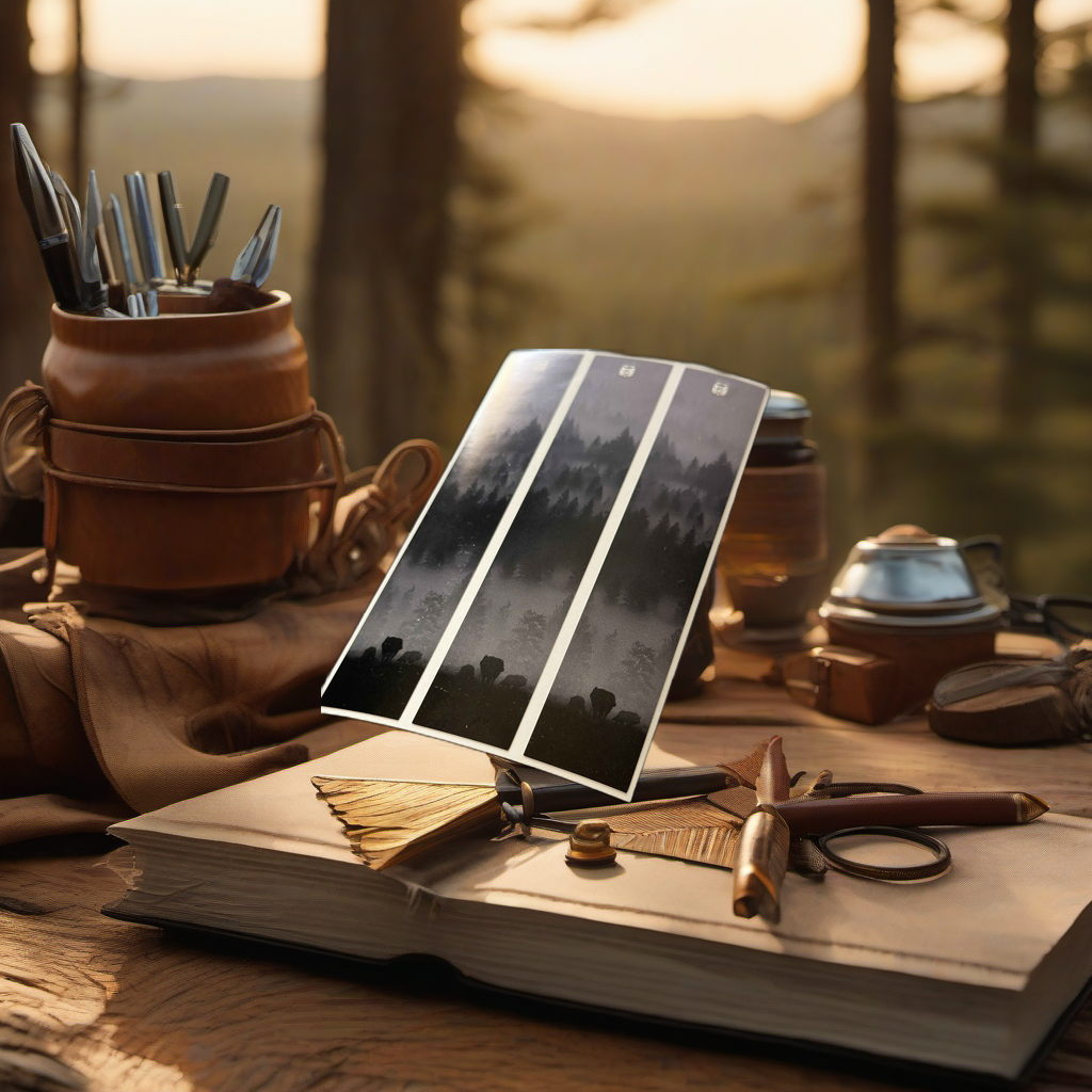 Wolf Pack Arrow Wraps on rustic table at golden hour camp, perfect Father's Day gift. | titlex-scene-fathers-day