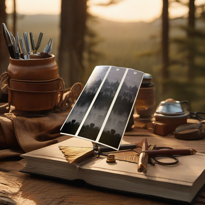 Wolf Pack Arrow Wraps on rustic table at golden hour camp, perfect Father's Day gift. | titlex-scene-fathers-day