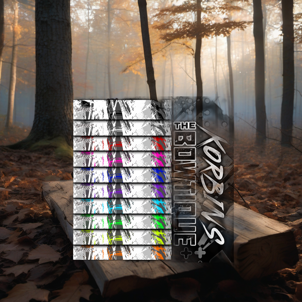 Arrow wraps on worn wood treestand overlooking misty hardwood forest at dawn. | titlex-scene-whitetail-treestand