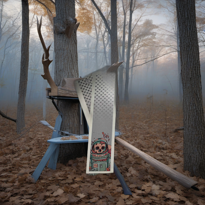 Dead Space Arrow Wraps on a worn treestand overlooking a misty hardwood timber ridge at dawn. | titlex-scene-whitetail-treestand