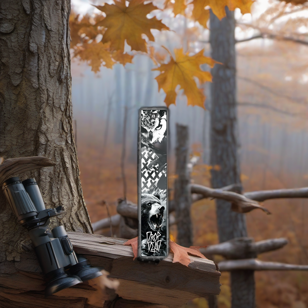 Arrow wraps on worn wood treestand overlooking misty hardwood timber at dawn. | titlex-scene-whitetail-treestand