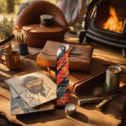 Comic Pop Arrow Wrap on rustic table at golden hour camp, perfect Father's Day gift. | titlex-scene-fathers-day
