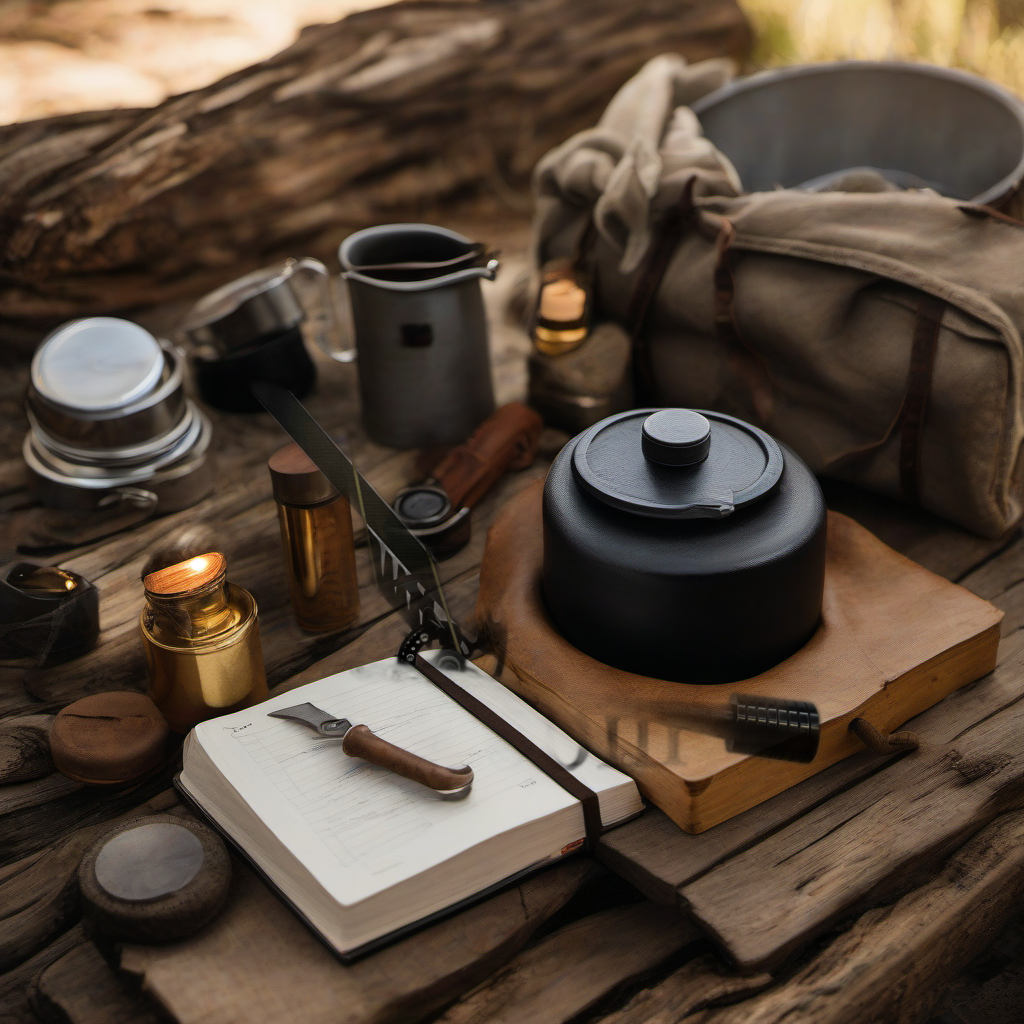 Black flat stabilizer weights on rustic wood, perfect Father's Day gift in golden hour camp setting. | titlex-scene-fathers-day