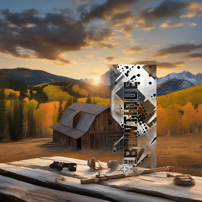 We The People" arrow wraps on weathered wood, set against a golden aspen and mountain backdrop at sunset. | titlex-scene-western-elk