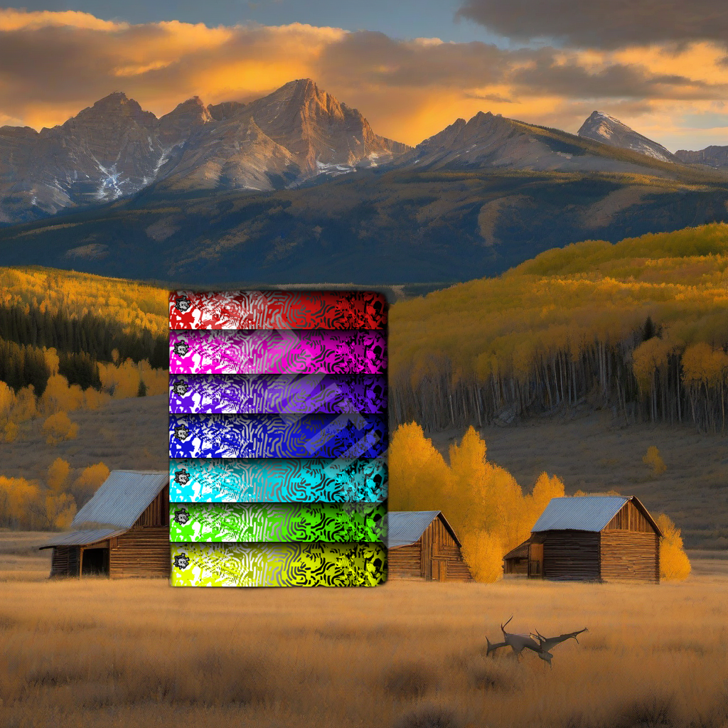 Topo Breakdown arrow wraps on weathered wood, set against a golden aspen and mountain backdrop at sunset. | titlex-scene-western-elk