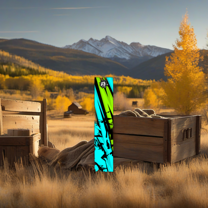 Comic Pop Arrow Wrap on weathered wood, set against a golden aspen and mountain sunset backdrop. | titlex-scene-western-elk