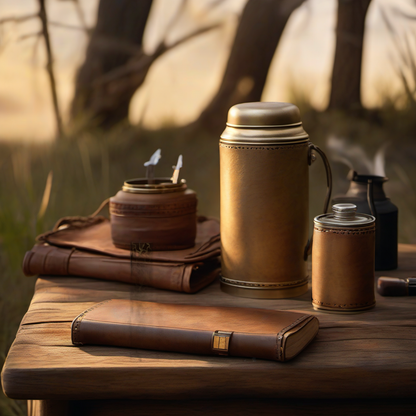 Marshbound product on rustic wood at golden hour camp setting, perfect Father's Day gift. | titlex-scene-fathers-day