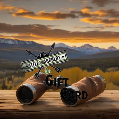 TitleX Archery Gift Card on weathered wood, evoking a golden elk hunting sunset in the mountains. | titlex-scene-western-elk