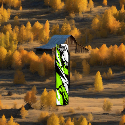 Comic Pop Arrow Wrap on weathered wood in a golden aspen, mountain sunset elk hunting scene. | titlex-scene-western-elk