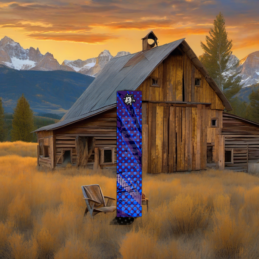 Comic Pop Arrow Wrap on weathered wood, set against golden aspens and distant mountains at sunset. | titlex-scene-western-elk