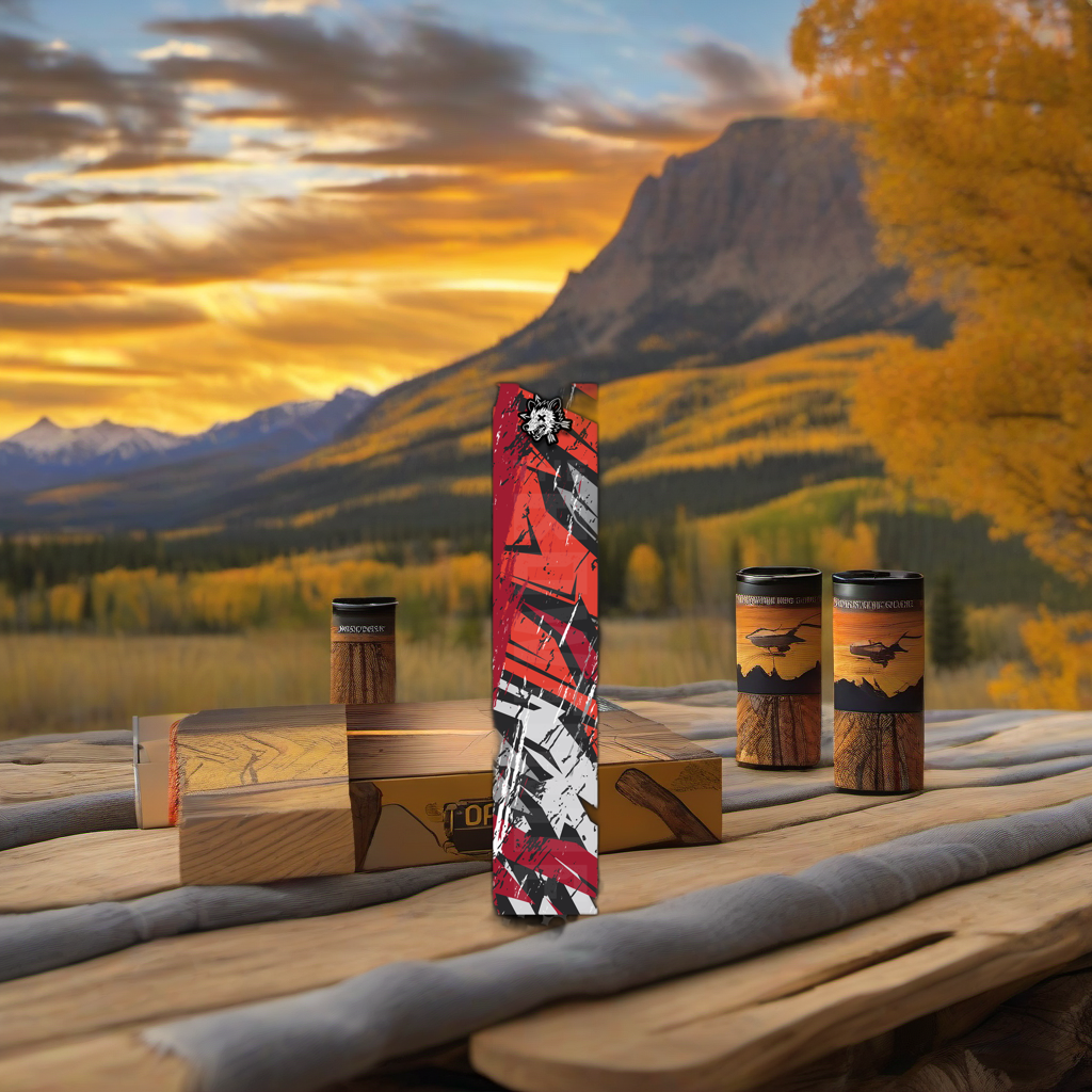 Comic Pop Arrow Wrap on weathered wood in a golden aspen-lit mountain hunting scene. | titlex-scene-western-elk