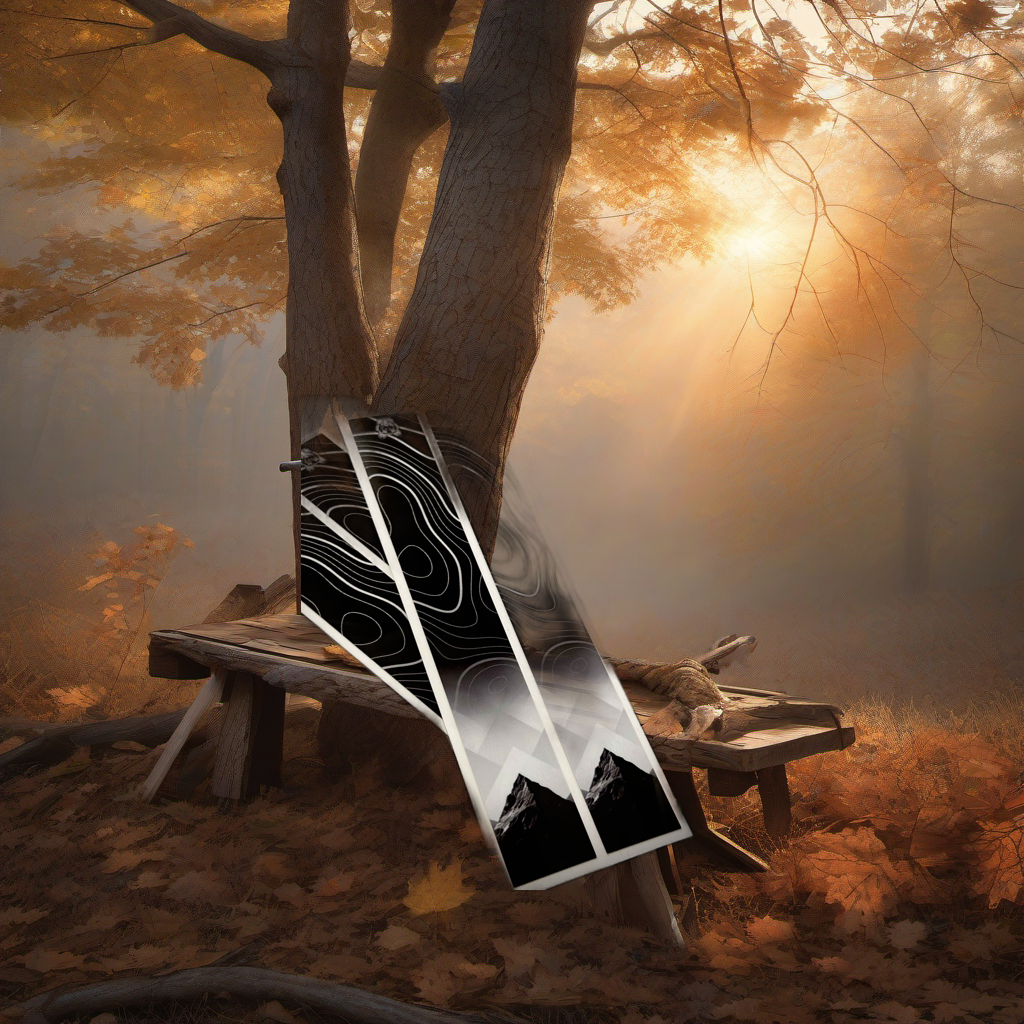 TOPO Mountain Arrow Wraps on a wooden treestand overlooking a misty Midwest dawn forest. | titlex-scene-whitetail-treestand
