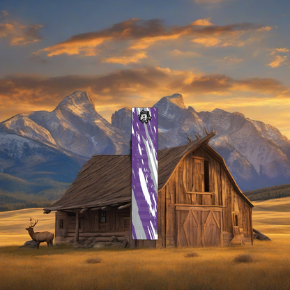 Comic Pop Arrow Wrap on weathered wood, set against golden aspens and distant mountains at sunset. | titlex-scene-western-elk