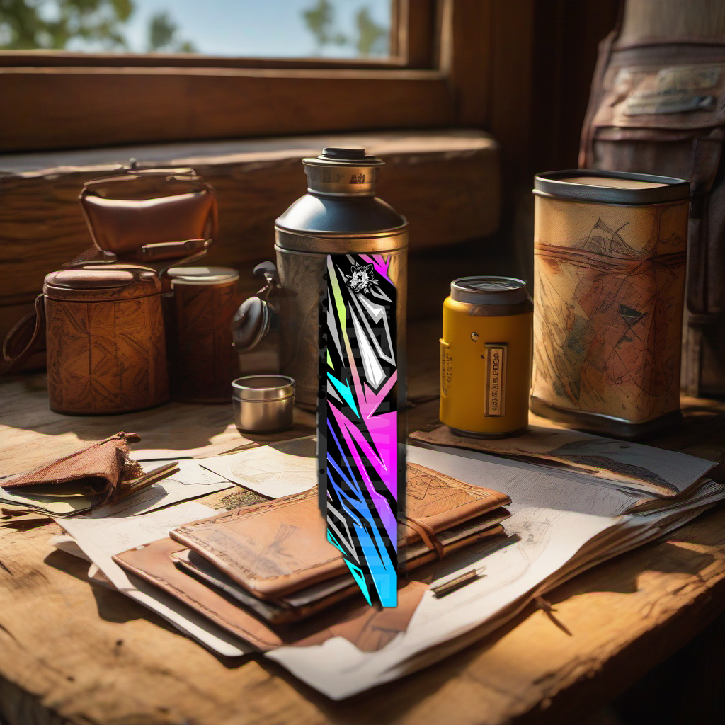 Comic Pop Arrow Wrap gift on rustic table at golden hour camp setting. | titlex-scene-fathers-day
