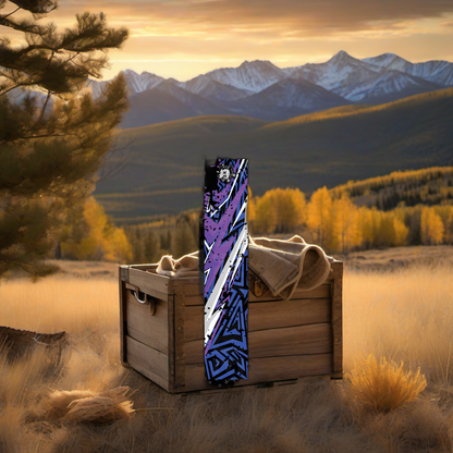 Comic Pop Arrow Wrap on weathered wood, set against golden aspens and distant mountains at sunset. | titlex-scene-western-elk