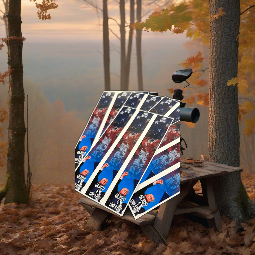 Arrow wraps on a wooden treestand overlooking a misty, dawn-lit hardwood timber ridge. | titlex-scene-whitetail-treestand