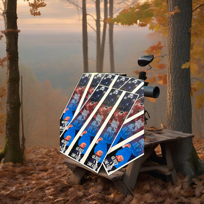 Arrow wraps on a wooden treestand overlooking a misty, dawn-lit hardwood timber ridge. | titlex-scene-whitetail-treestand