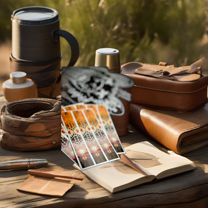 Yote Arrow Wraps on rustic table at golden hour camp scene, perfect Father's Day gift. | titlex-scene-fathers-day