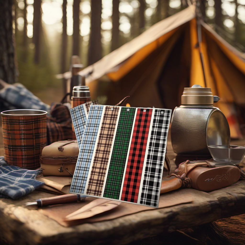 Plaid Arrow Wraps on rustic wood at golden hour camp, perfect Father's Day gift. | titlex-scene-fathers-day