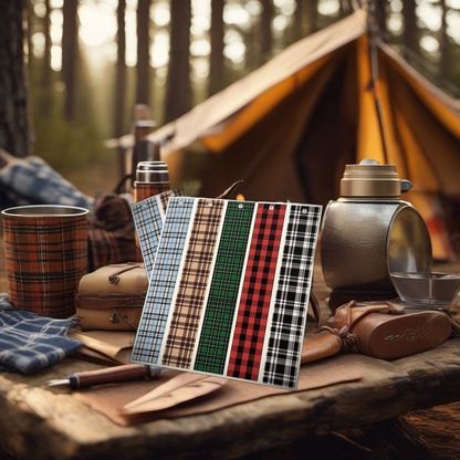 Plaid Arrow Wraps on rustic wood at golden hour camp, perfect Father's Day gift. | titlex-scene-fathers-day