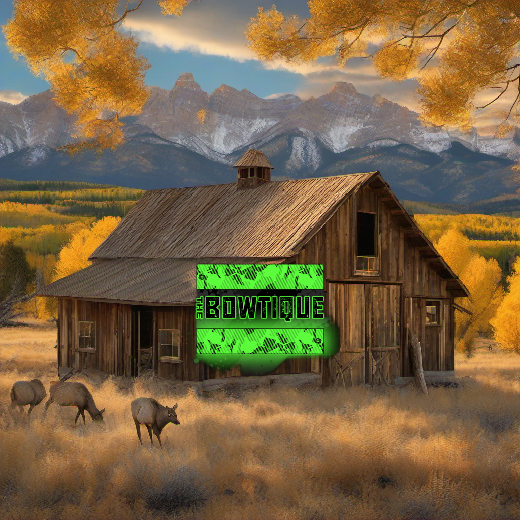 Woodland Glow Arrow Wraps on weathered wood, framed by golden aspens and sunset mountains. | titlex-scene-western-elk