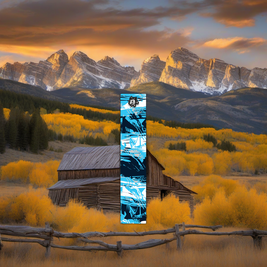 Comic Pop Arrow Wrap on weathered wood, set against golden aspen and mountain backdrop at sunset. | titlex-scene-western-elk