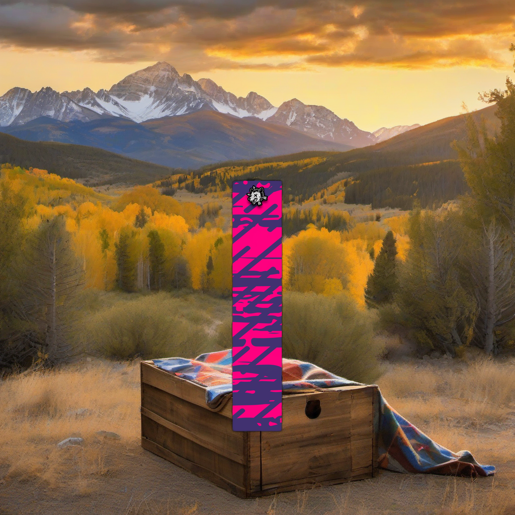 Comic Pop Arrow Wrap on weathered wood, set against golden aspens and sunset mountains. | titlex-scene-western-elk