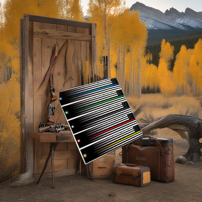 Arrow wraps on weathered wood in a golden aspen, high-country sunset elk hunting scene. | titlex-scene-western-elk
