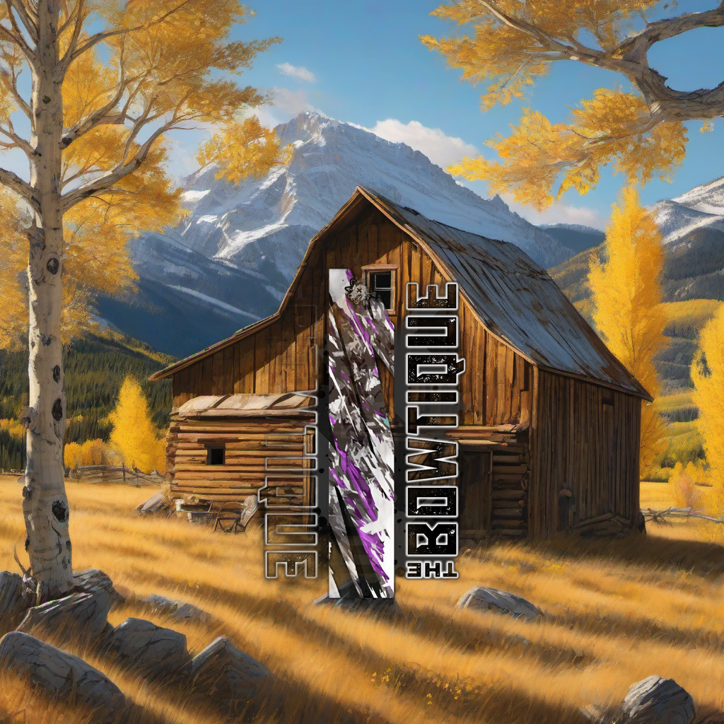 Comic Pop Arrow Wrap on weathered wood in a golden aspen mountain setting at sunset. | titlex-scene-western-elk
