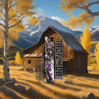 Comic Pop Arrow Wrap on weathered wood in a golden aspen mountain setting at sunset. | titlex-scene-western-elk