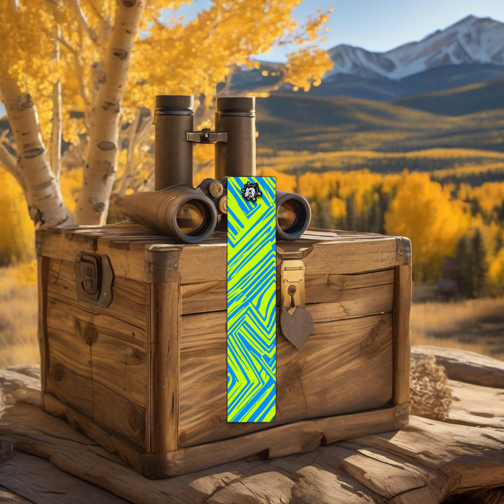 Comic Pop Arrow Wrap on weathered wood, set against golden aspens and sunset mountains. | titlex-scene-western-elk