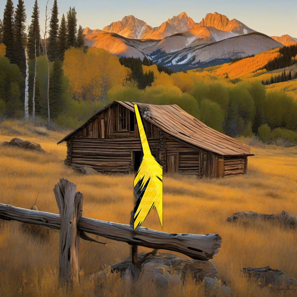 Comic Pop Arrow Wrap on weathered wood with golden aspens and mountains at sunset. | titlex-scene-western-elk