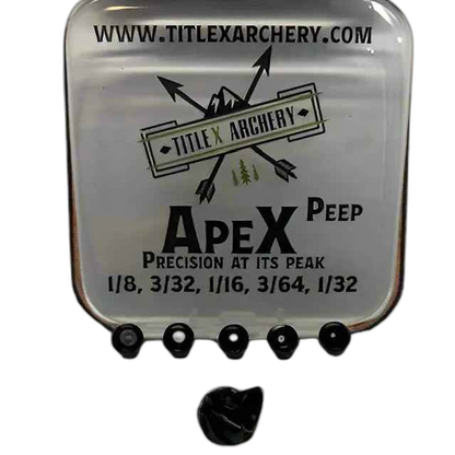 ApeX Peep Sight, silver/black. Features Title X Archery branding and precision markings. | titlex-cutout