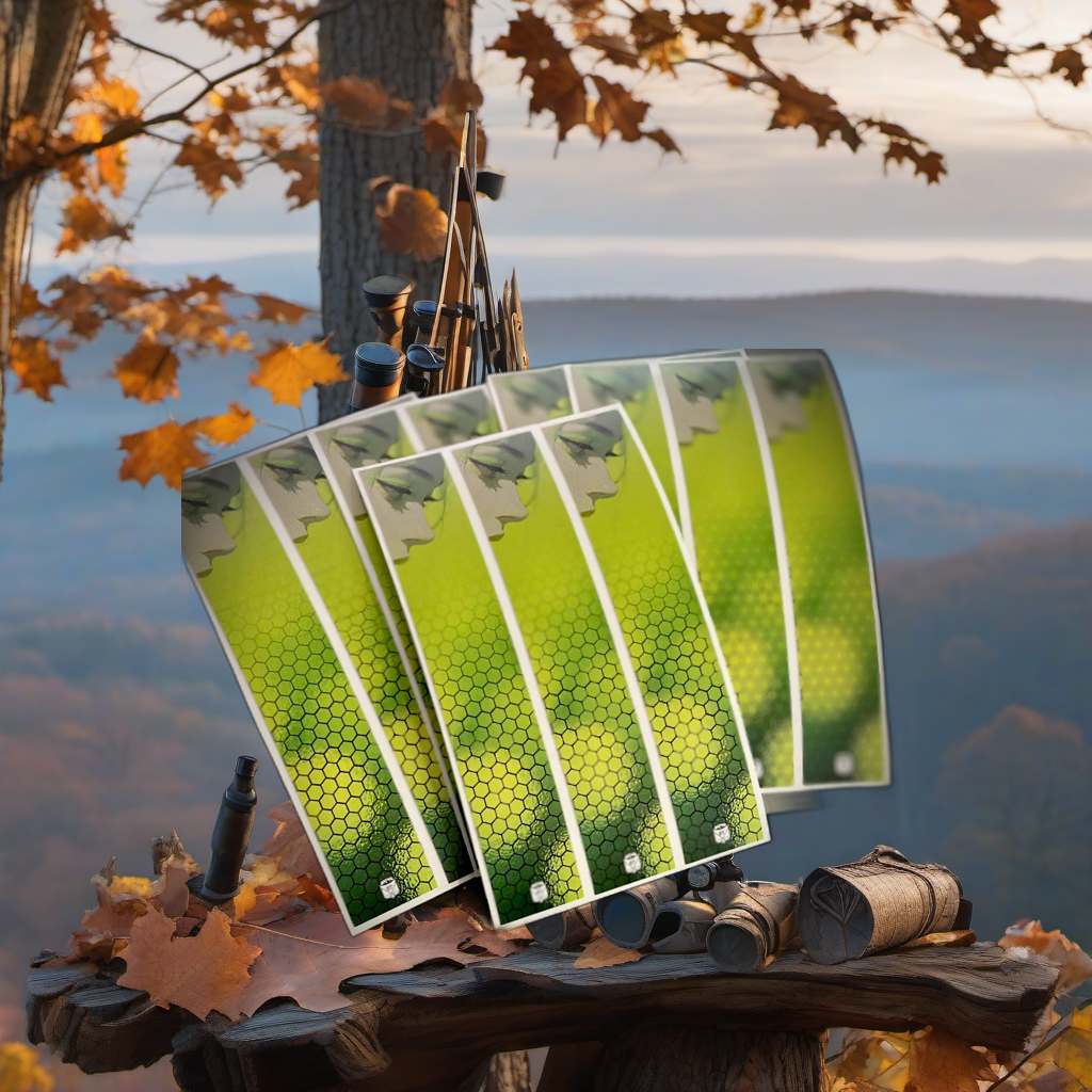 Toxic Arrow Wraps on a wooden treestand overlooking a misty Midwest forest at dawn. | titlex-scene-whitetail-treestand