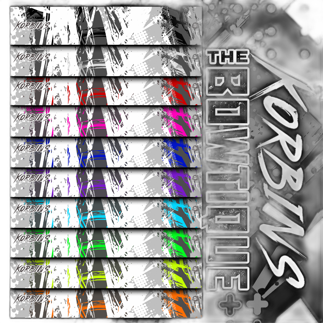 Korbin's Archery x Bowtique arrow wraps. Features black, gold, and white design elements. | titlex-cutout