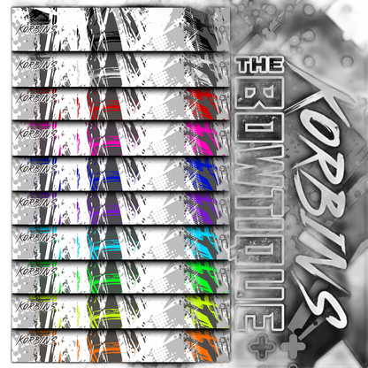 Korbin's Archery x Bowtique arrow wraps. Features black, gold, and white design elements. | titlex-cutout