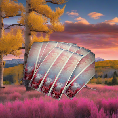 Pink ONI Arrow Wraps on weathered wood, set against golden aspens and distant mountains at sunset. | titlex-scene-western-elk
