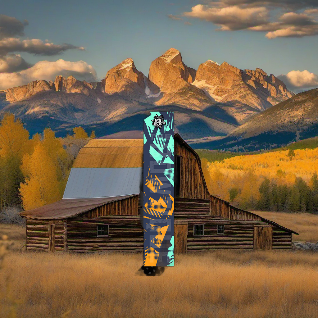 Comic Pop Arrow Wrap on weathered wood, set against golden aspen and mountain backdrop at sunset. | titlex-scene-western-elk