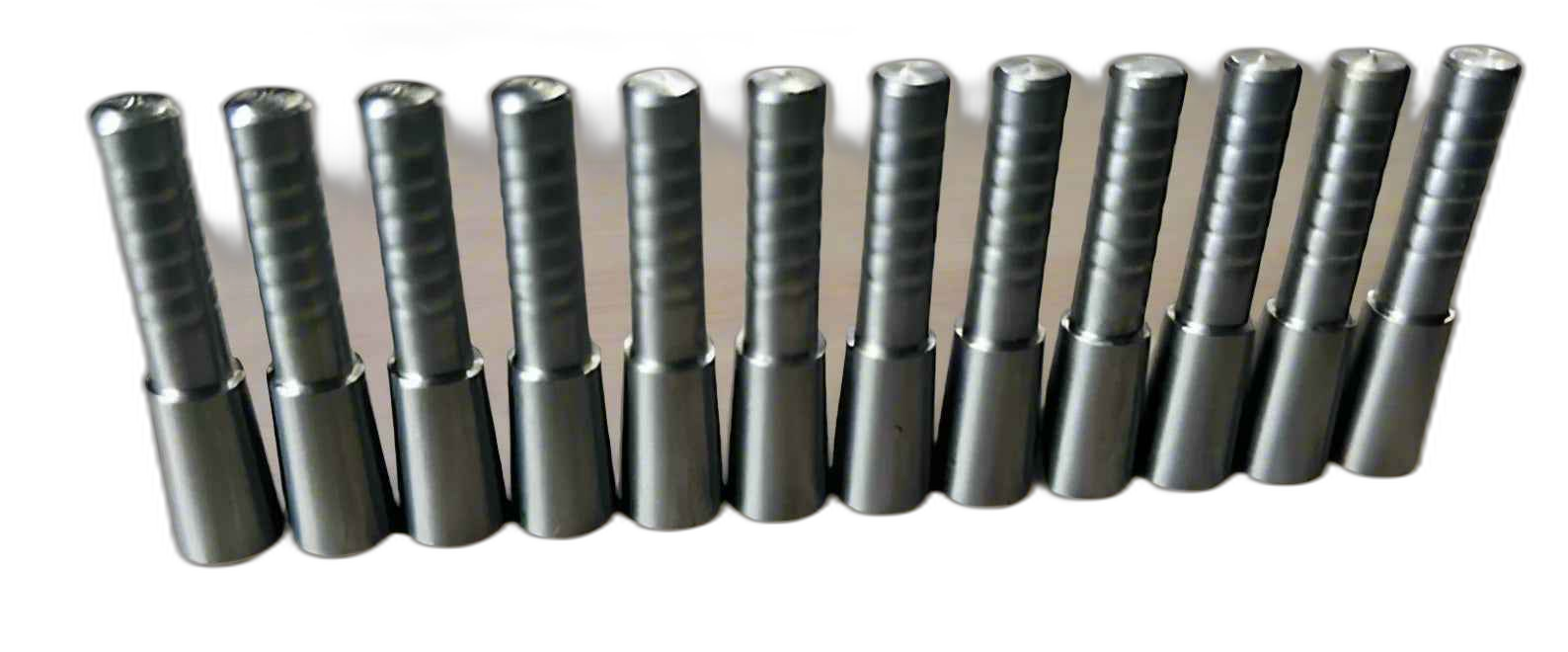 Set of stainless steel halfouts, various sizes, with ridged shafts. | titlex-cutout