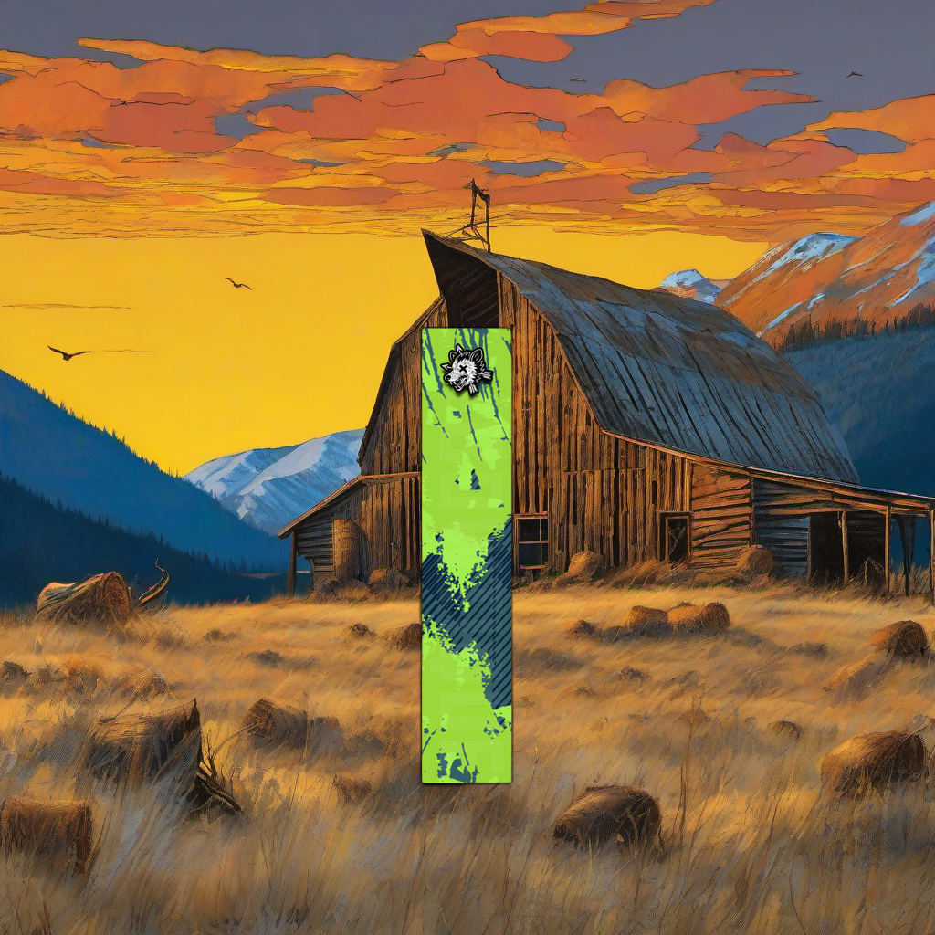 Comic Pop Arrow Wrap on weathered wood, set against golden aspens and distant mountains at sunset. | titlex-scene-western-elk