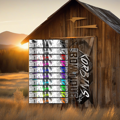 Arrow wraps on weathered wood with golden aspens and mountains in the warm sunset light. | titlex-scene-western-elk