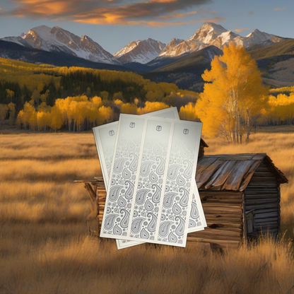 Bandana Fade Arrow Wraps on weathered wood, set against golden aspen and mountain backdrop at sunset. | titlex-scene-western-elk