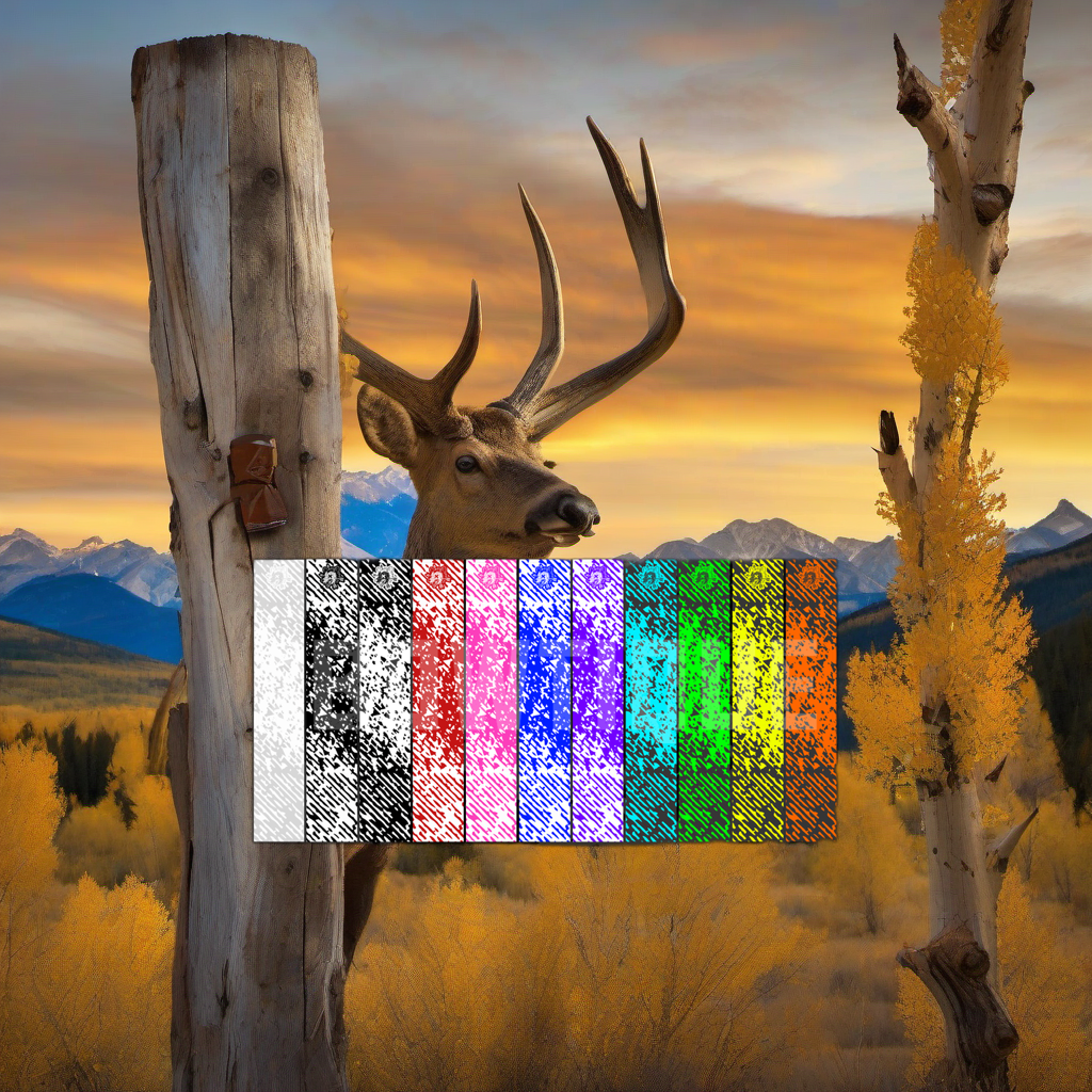 Fracture Arrow Wraps on weathered wood, set against golden aspens and distant mountains at sunset. | titlex-scene-western-elk