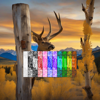 Fracture Arrow Wraps on weathered wood, set against golden aspens and distant mountains at sunset. | titlex-scene-western-elk